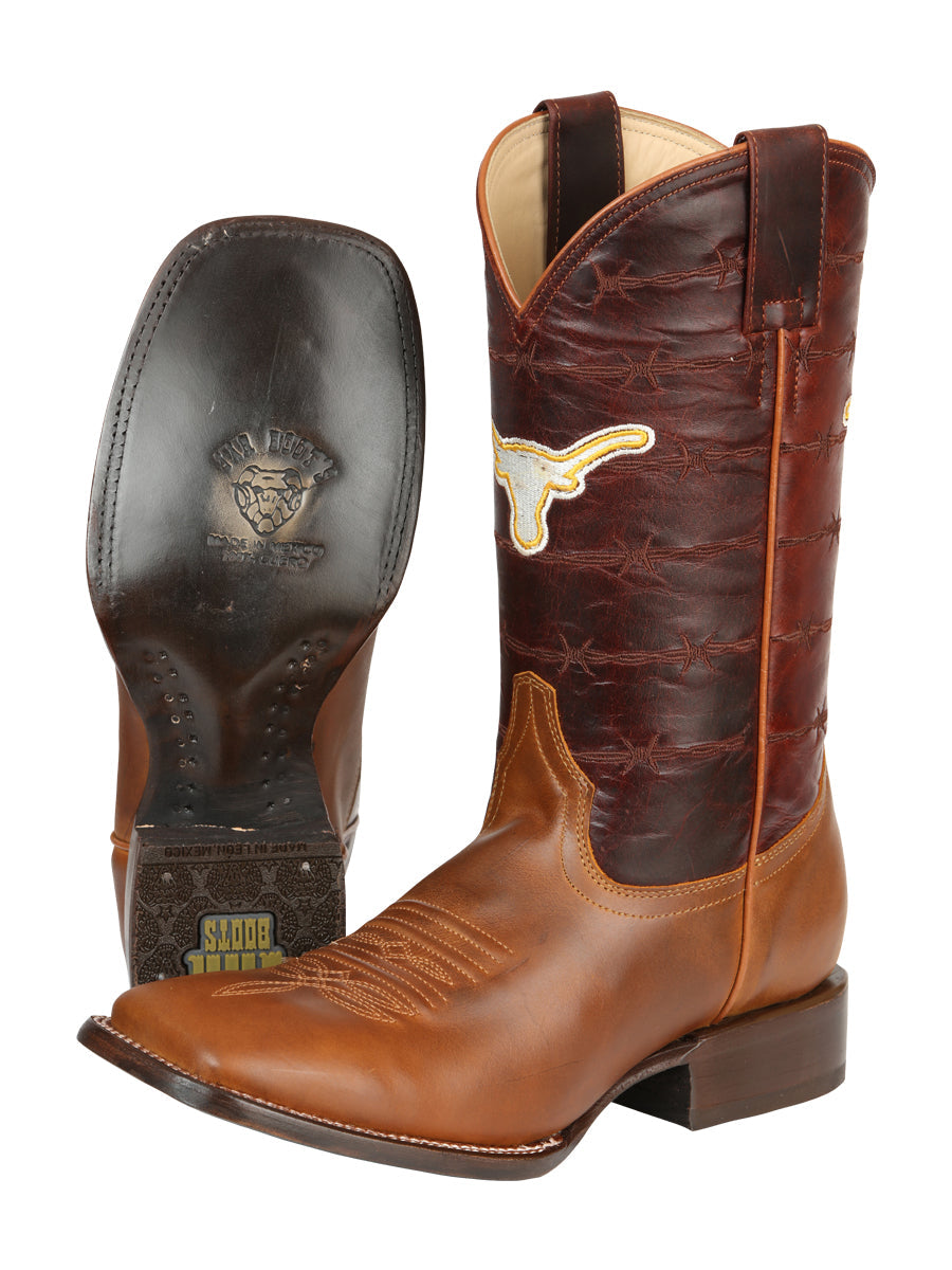 Jar Boots Men's Leather Cowboy Boots - Made in Mexico - Cognac Brown 45476