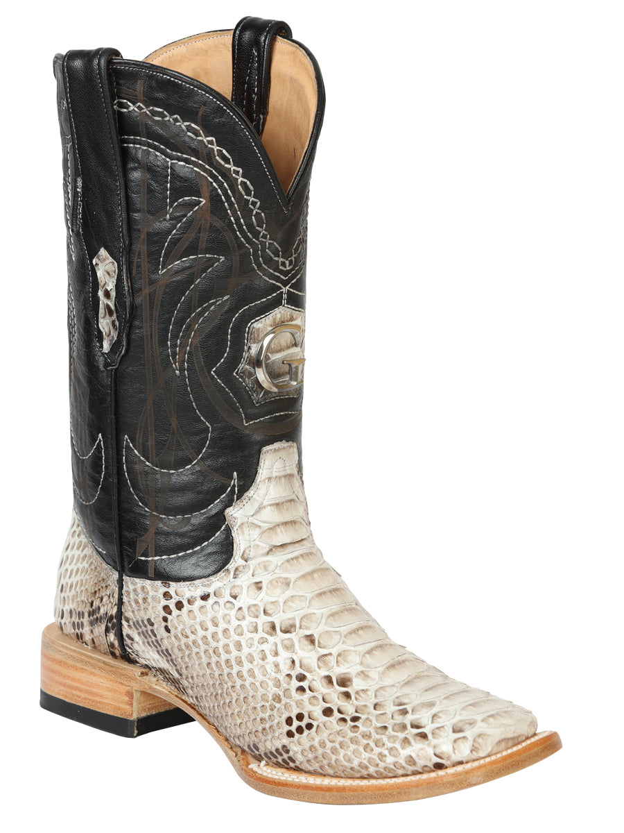 El General Men's Exotic Python Leather Cowboy Boots in Natural