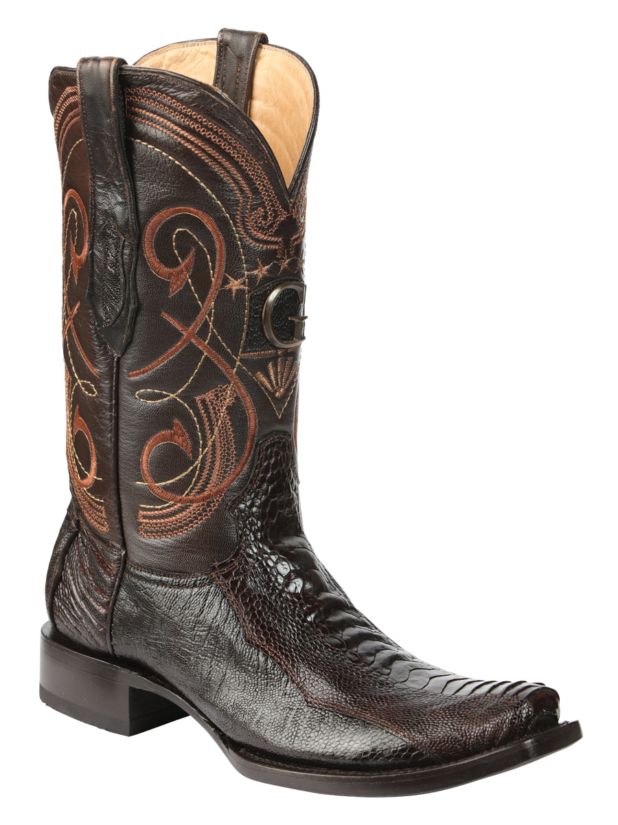 El General Men's Exotic Ostrich Leg Cowboy Boots in Brown