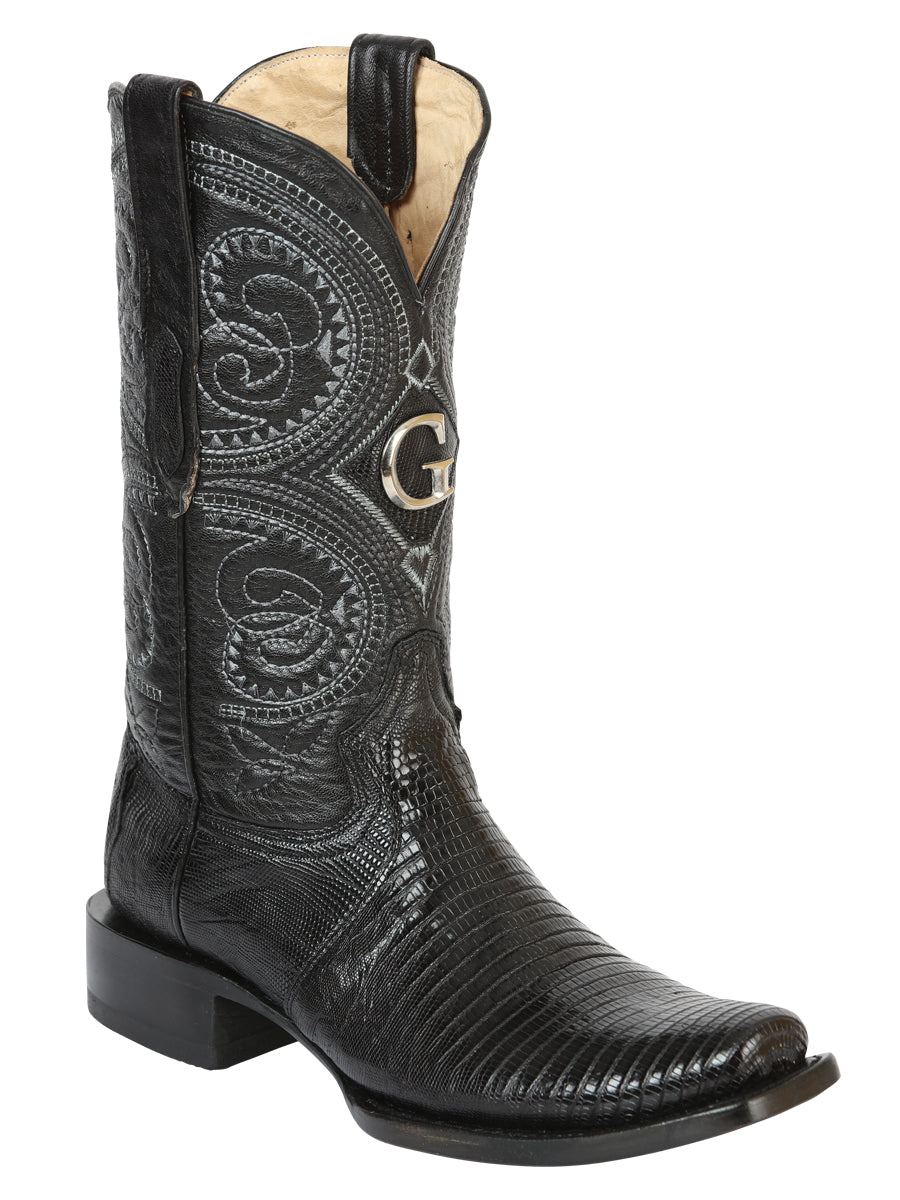 El General Men's Exotic Lizard Cowboy Boots in Black