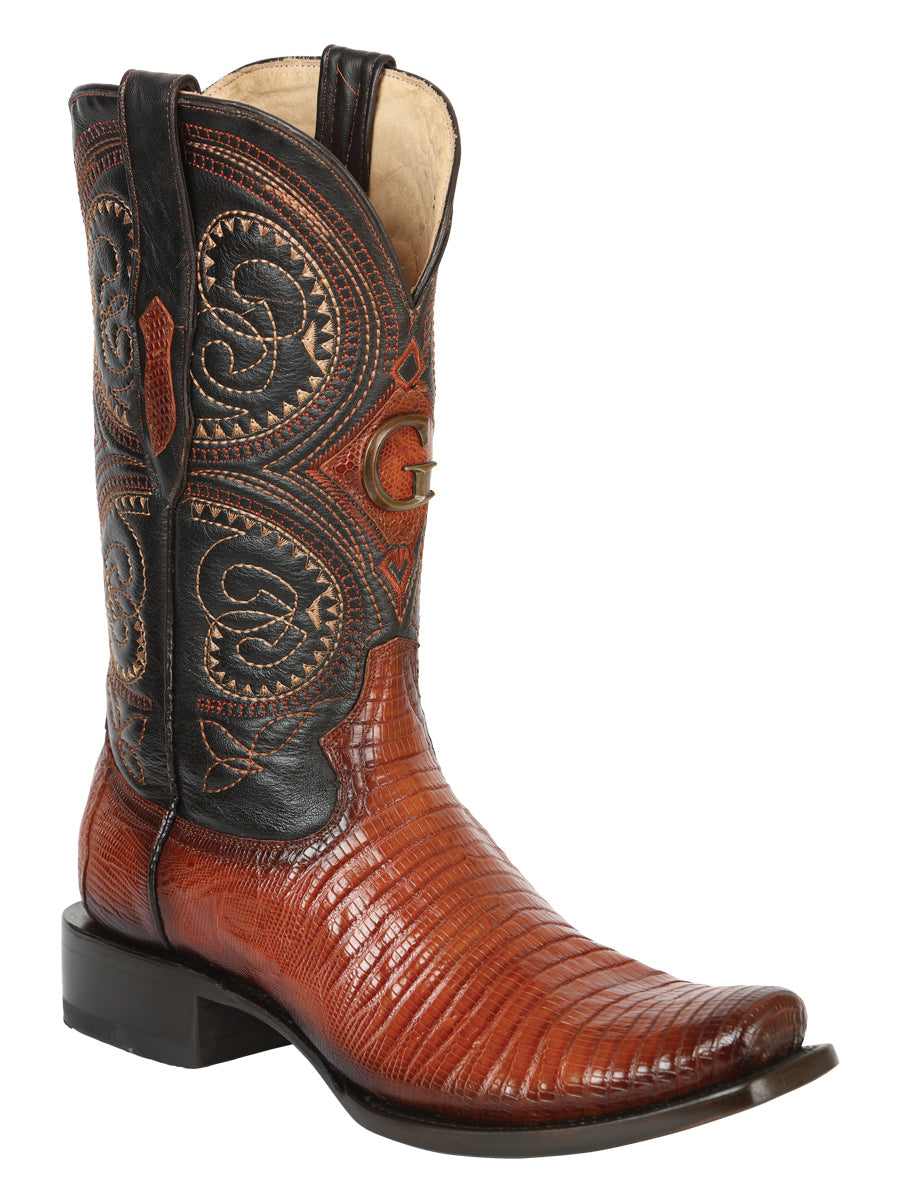 El General Men's Exotic Lizard Cowboy Boots in Cognac