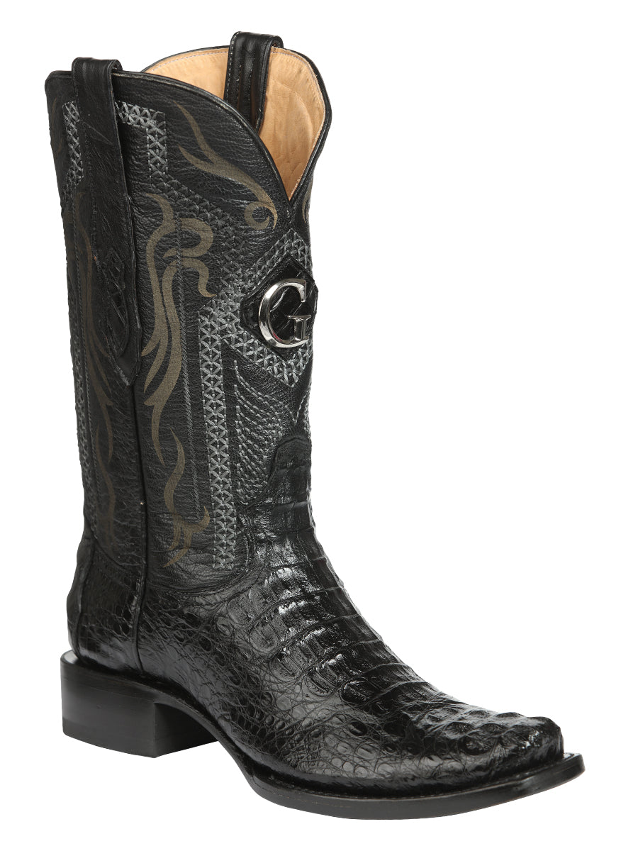 El General Men's Exotic Caiman Nuca Cowboy Boots in Black