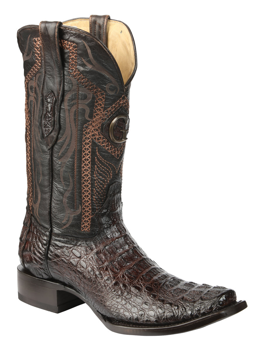 El General Men's Exotic Caiman Nuca Cowboy Boots in Brown