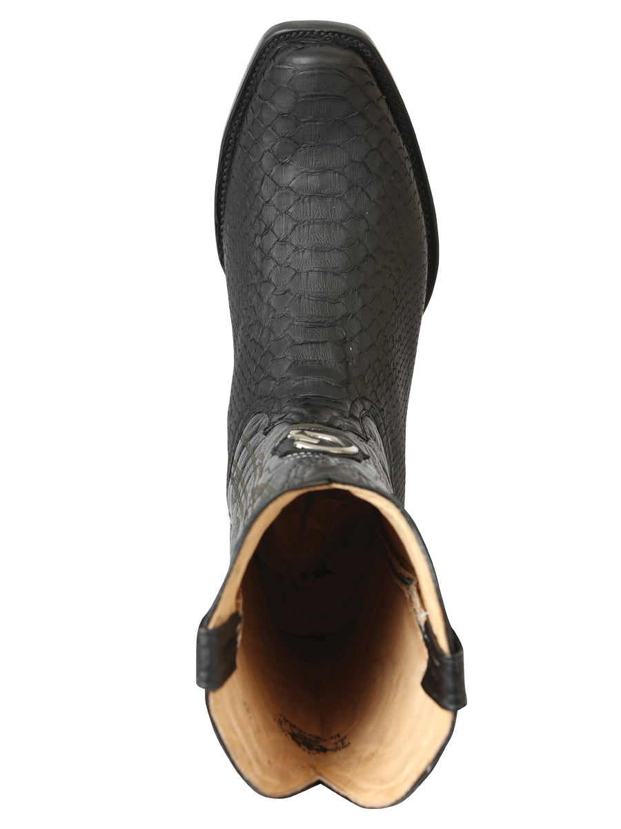 El General Men's Exotic Python Leather Cowboy Boots in Black