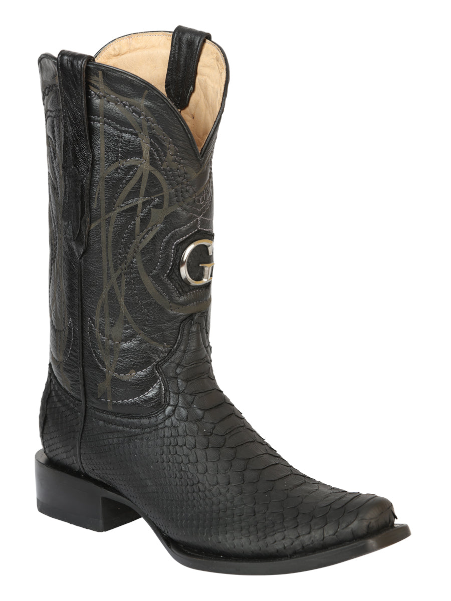 El General Men's Exotic Python Leather Cowboy Boots in Black
