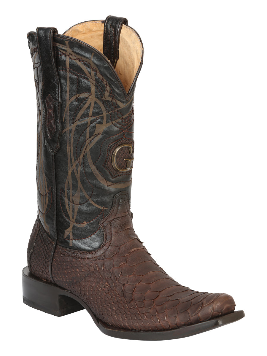 El General Men's Exotic Python Skin Cowboy Boots in Brown