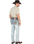 Centenario Men's Premium Denim Boot Cut Pants in Medium Blue