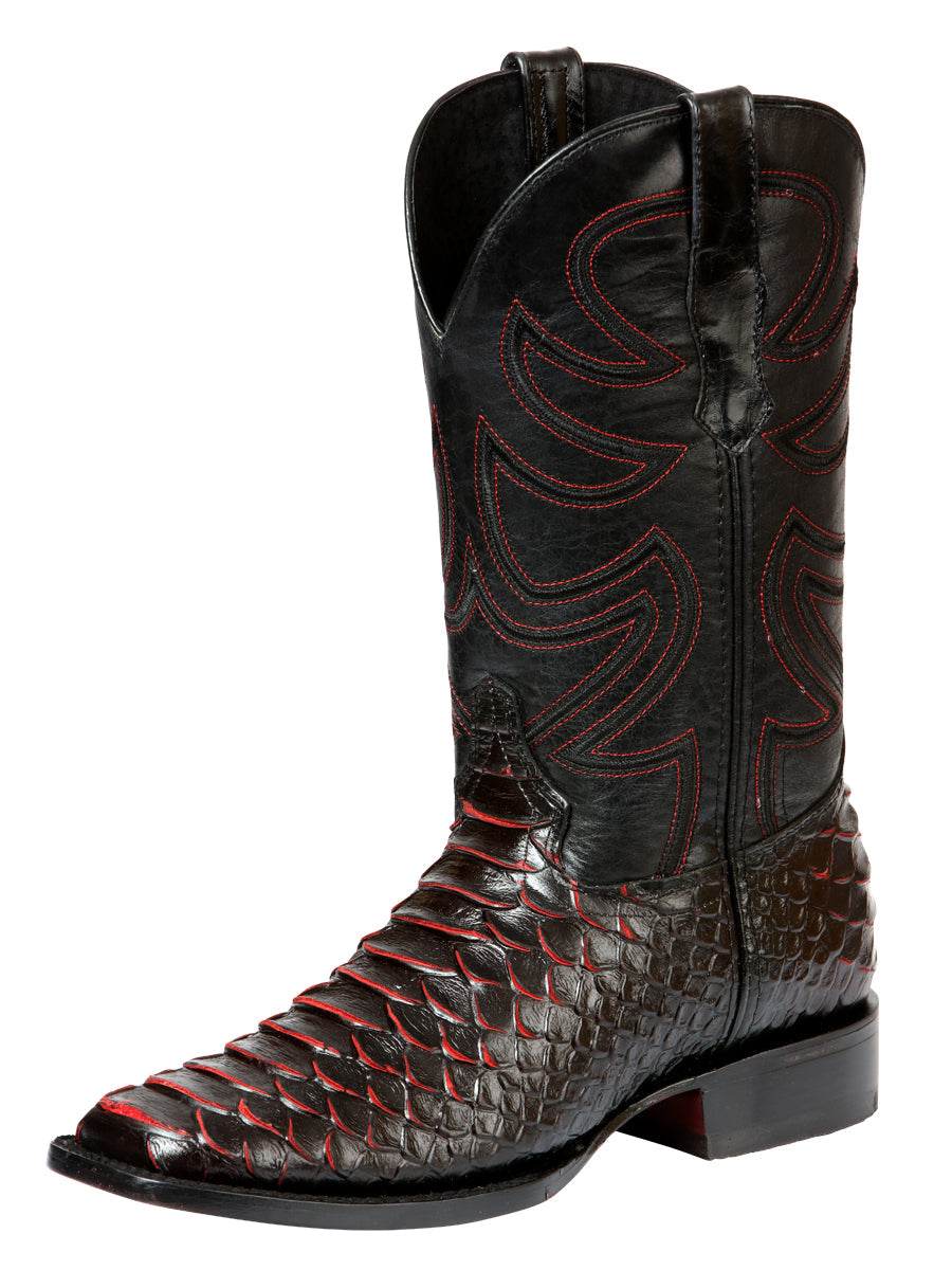 El General Men's Rodeo Boot — Imitation Python in Black/Red