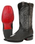 El General Men’s Leather Cowboy Boots - Embossed Stingray Print - Black 45566