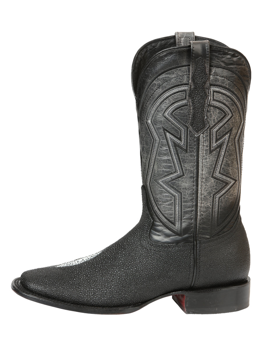 El General Men’s Leather Cowboy Boots - Embossed Stingray Print - Black 45566