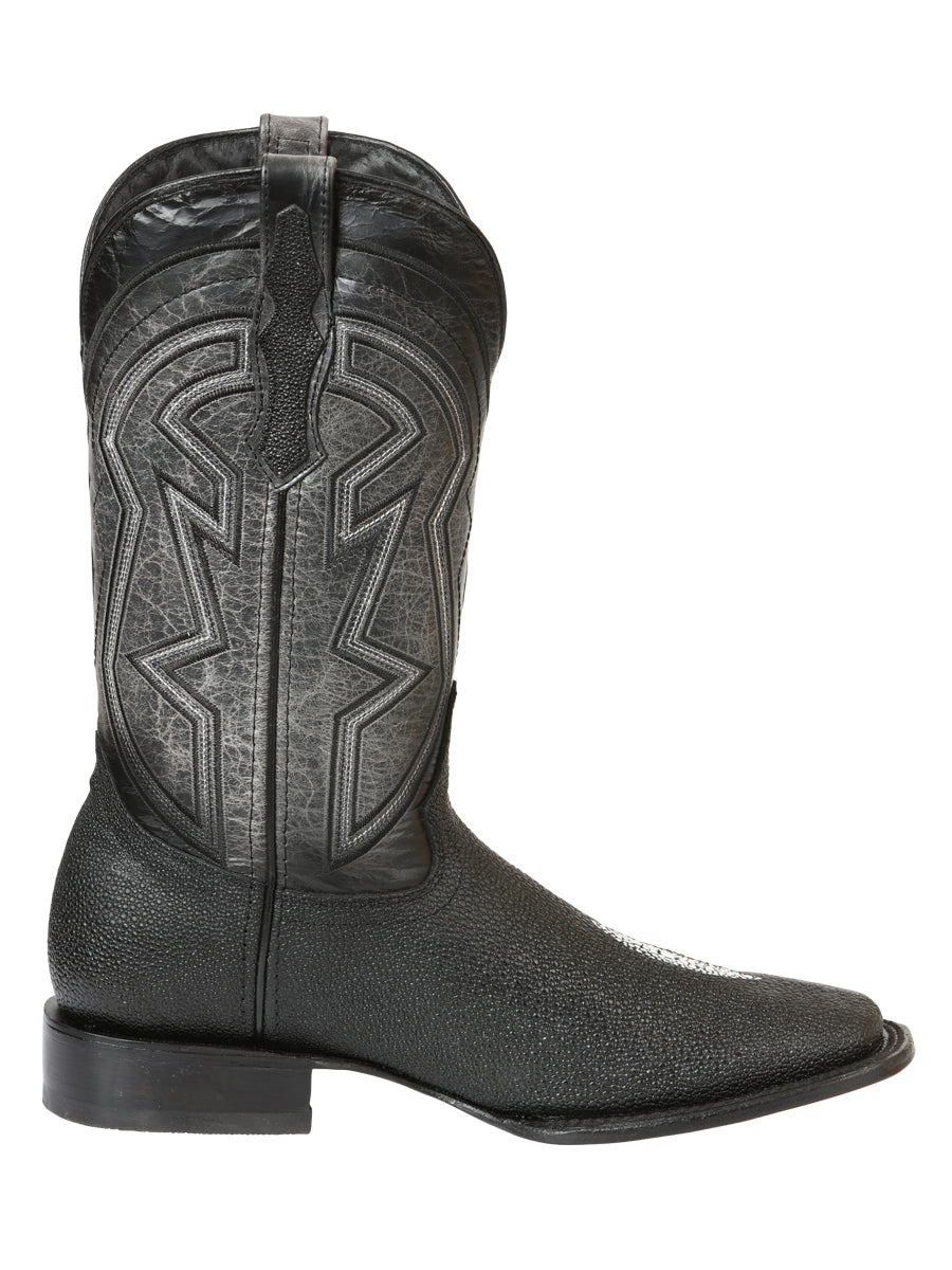 El General Men’s Leather Cowboy Boots - Embossed Stingray Print - Black 45566