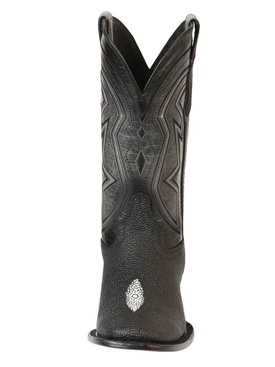 El General Men’s Leather Cowboy Boots - Embossed Stingray Print - Black 45566