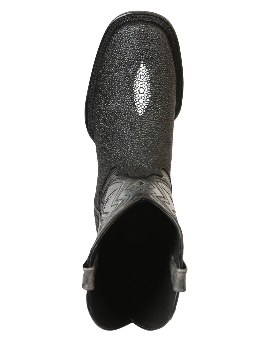 El General Men’s Leather Cowboy Boots - Embossed Stingray Print - Black 45566