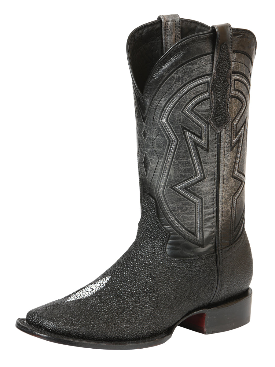 El General Men’s Leather Cowboy Boots - Embossed Stingray Print - Black 45566