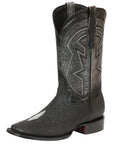El General Men’s Leather Cowboy Boots - Embossed Stingray Print - Black 45566