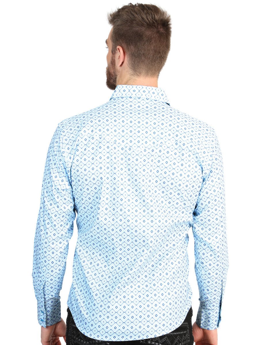 Breathable Slim Fit Long Sleeve Western Shirt For Men In Navy Blue