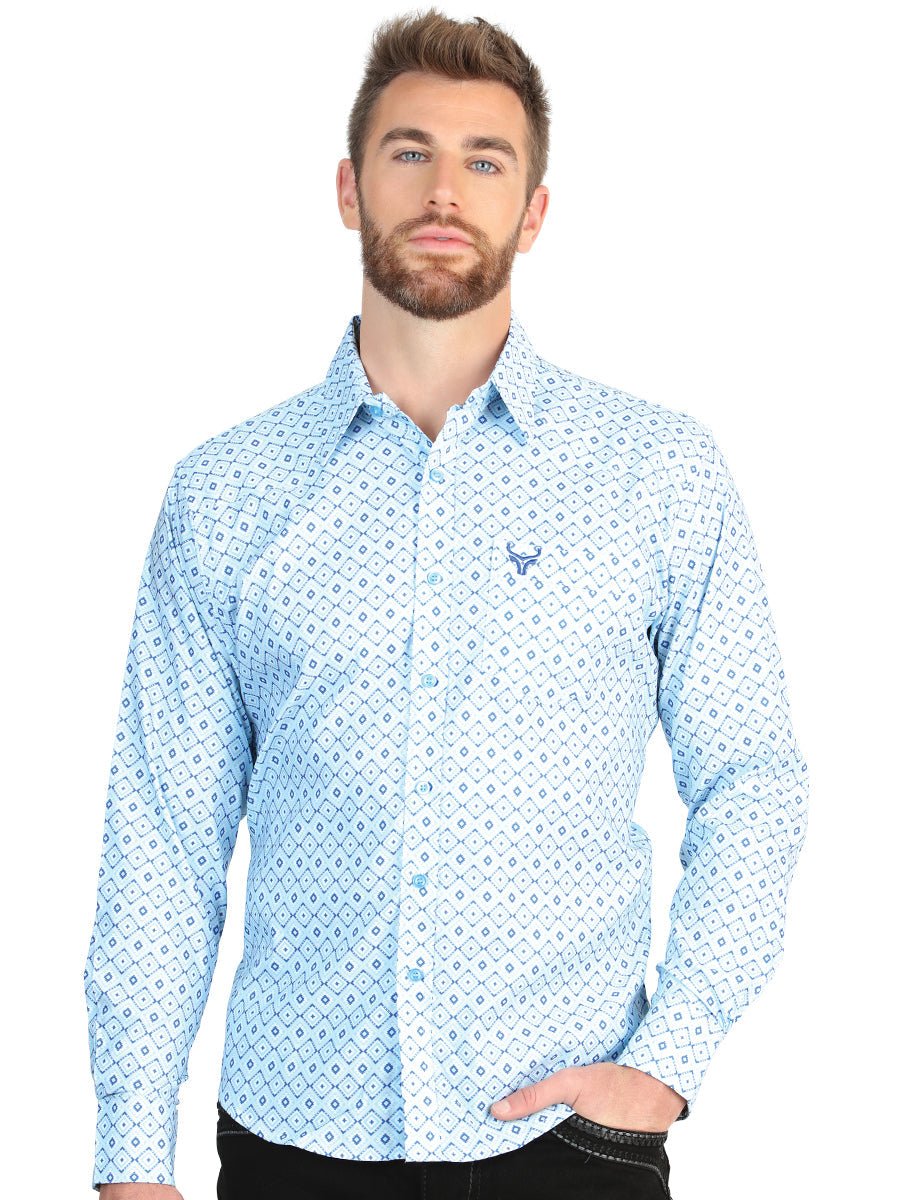 Breathable Slim Fit Long Sleeve Western Shirt For Men In Navy Blue