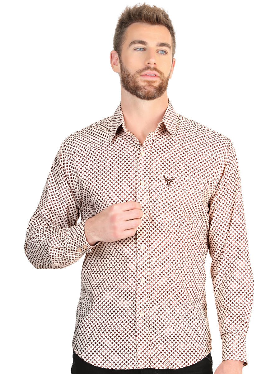 El General Men's Slim Fit Long Sleeve Western Shirt in Khaki