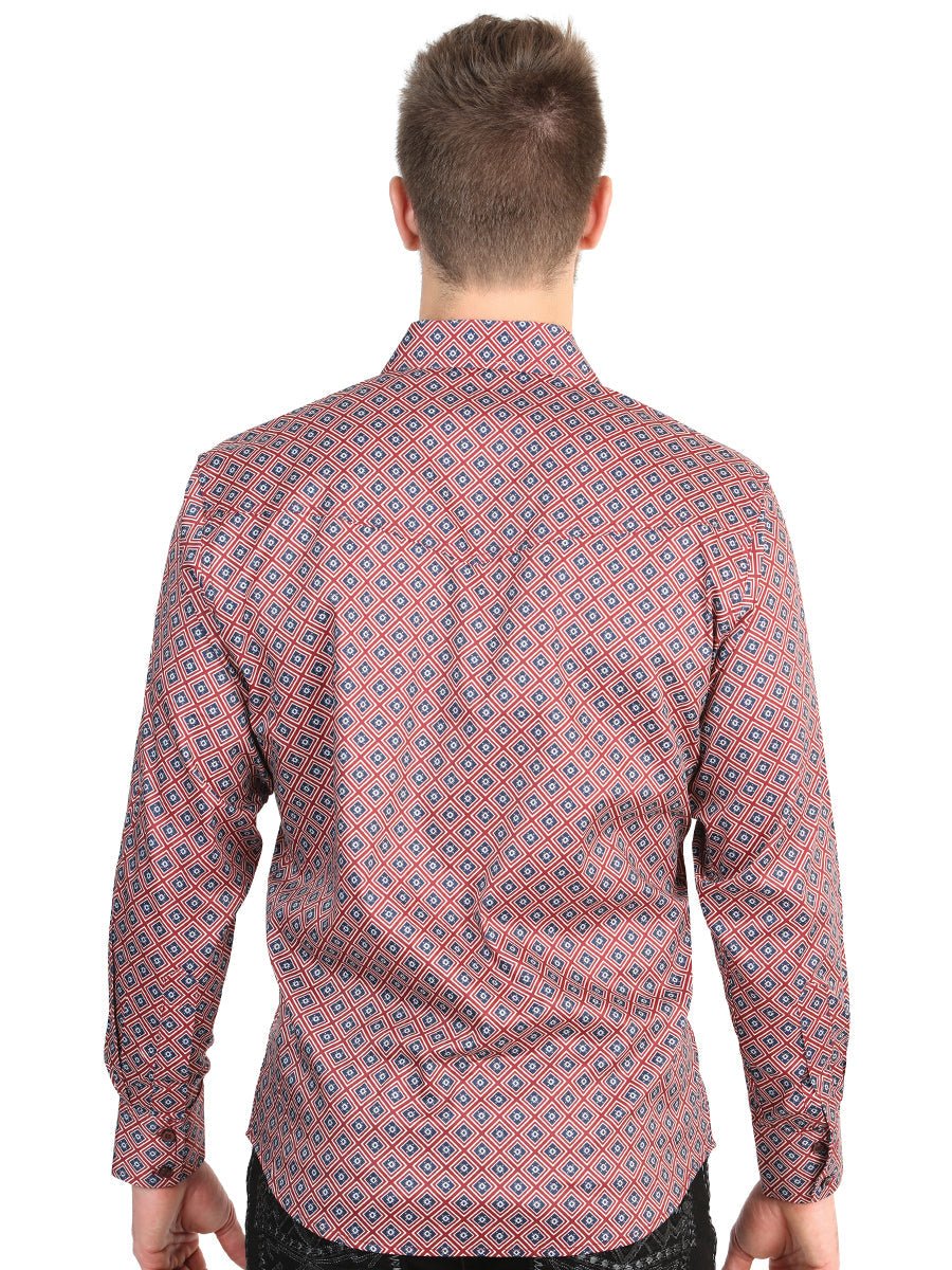 El General Men's Long Sleeve Western Shirt in Burgundy