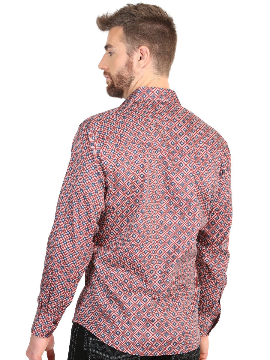 El General Men's Long Sleeve Western Shirt in Burgundy