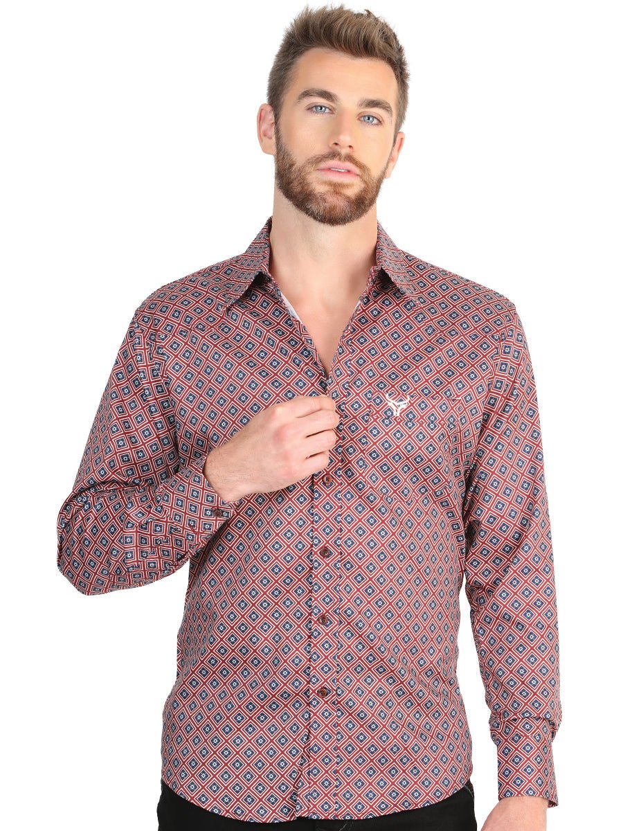 El General Men's Long Sleeve Western Shirt in Burgundy