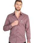 El General Men's Long Sleeve Western Shirt in Burgundy