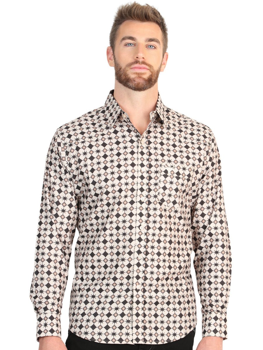El General Men's Long Sleeve Western Shirt in Beige