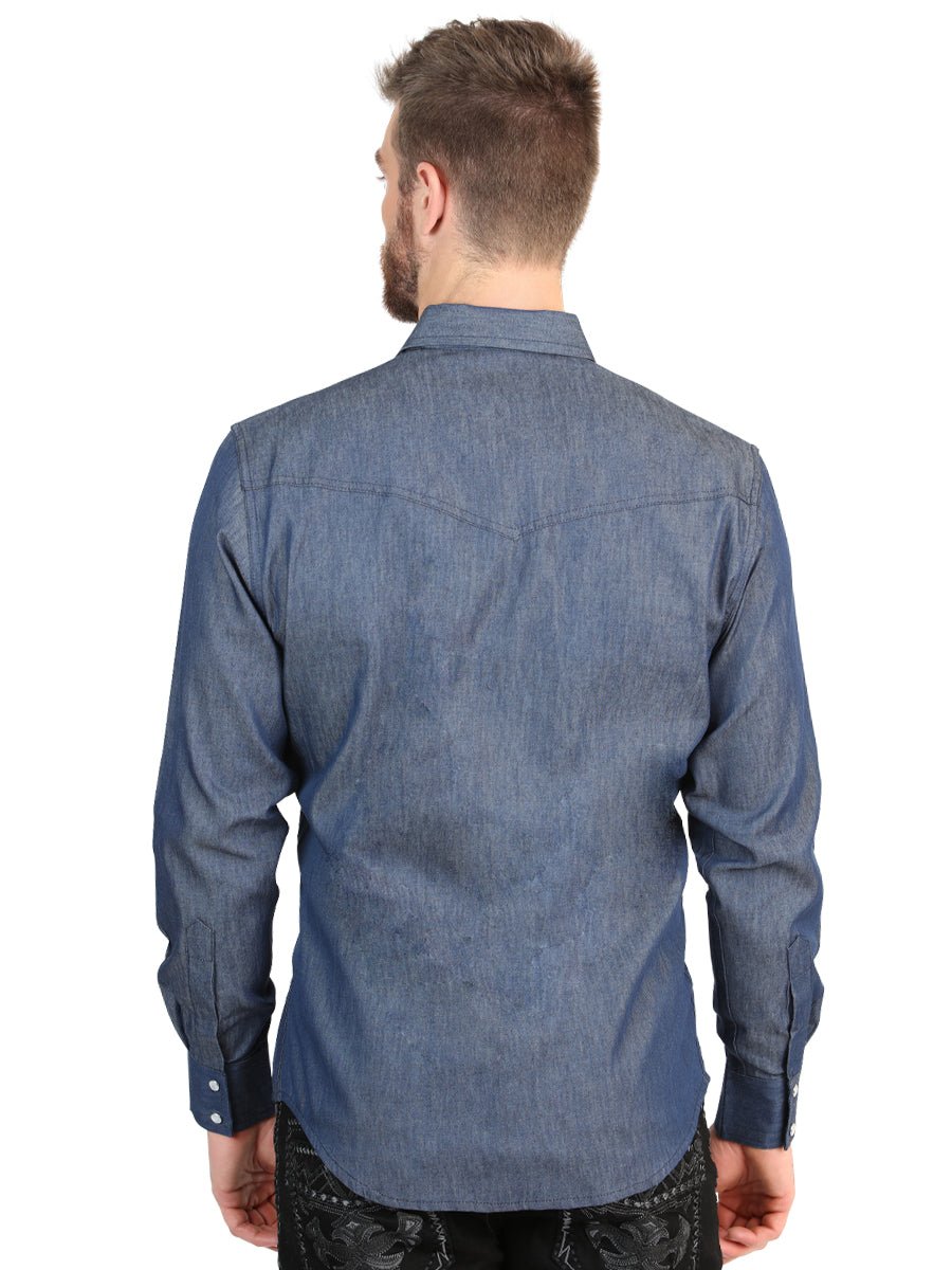 El General Men's Slim Fit Long Sleeve Western Shirt in Denim Blue