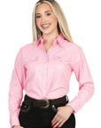 Women's Long Sleeve Western Shirt With Light Pink Stretch Cotton BreathableStretchFabric