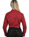 Women's Long Sleeve Western Shirt With Burgundy Stretch Fabric For Everyday Wear