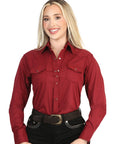 Women's Long Sleeve Western Shirt With Burgundy Stretch Fabric For Everyday Wear