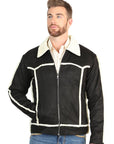 Men's Black Suede Sherpa-Lined Jacket For Cold Weather