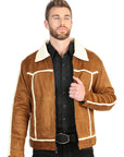 El General Men's Tan Suede Sherpa-Lined Jacket