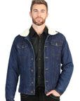 El General Men's Dark Blue Denim Sherpa-Lined Jacket