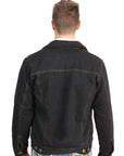 Durable Black Denim Jacket Featuring Insulated Plush Sherpa Lining For Cold Weather