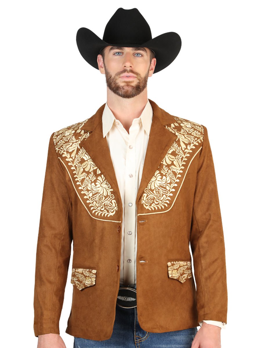 El General Men's Suede Western Embroidered Blazer in Tan