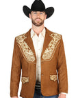 El General Men's Suede Western Embroidered Blazer in Tan