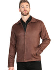 El General Men's Suede Zipper Jacket in Brown