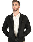 Gentlemen's Luxurious Suede Western Jacket With Timeless Buttoned Front In Rich Black
