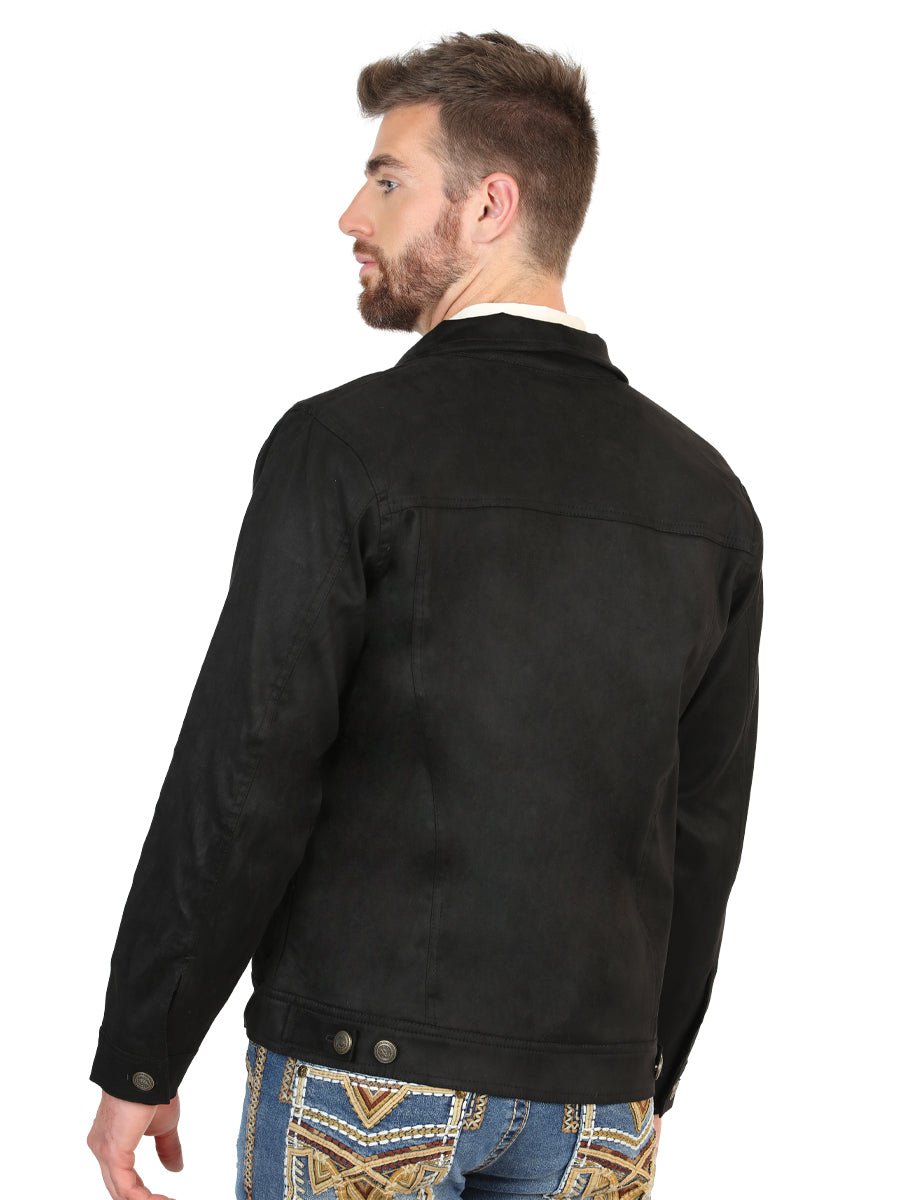 Gentlemen's Luxurious Suede Western Jacket With Timeless Buttoned Front In Rich Black