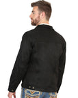 Gentlemen's Luxurious Suede Western Jacket With Timeless Buttoned Front In Rich Black