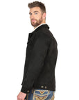 Gentlemen's Luxurious Suede Western Jacket With Timeless Buttoned Front In Rich Black