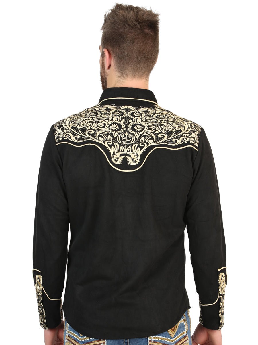 Slim Fit Western Shirt With Long Sleeve Black Gold Embroidery