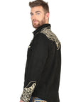 Slim Fit Western Shirt With Long Sleeve Black Gold Embroidery