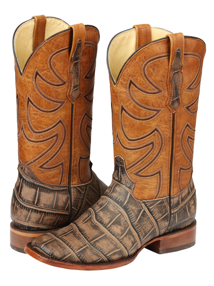 El General Men’s Leather Cowboy Boot - Made in Mexico - Alligator Crocodile Print Tobacco 45663