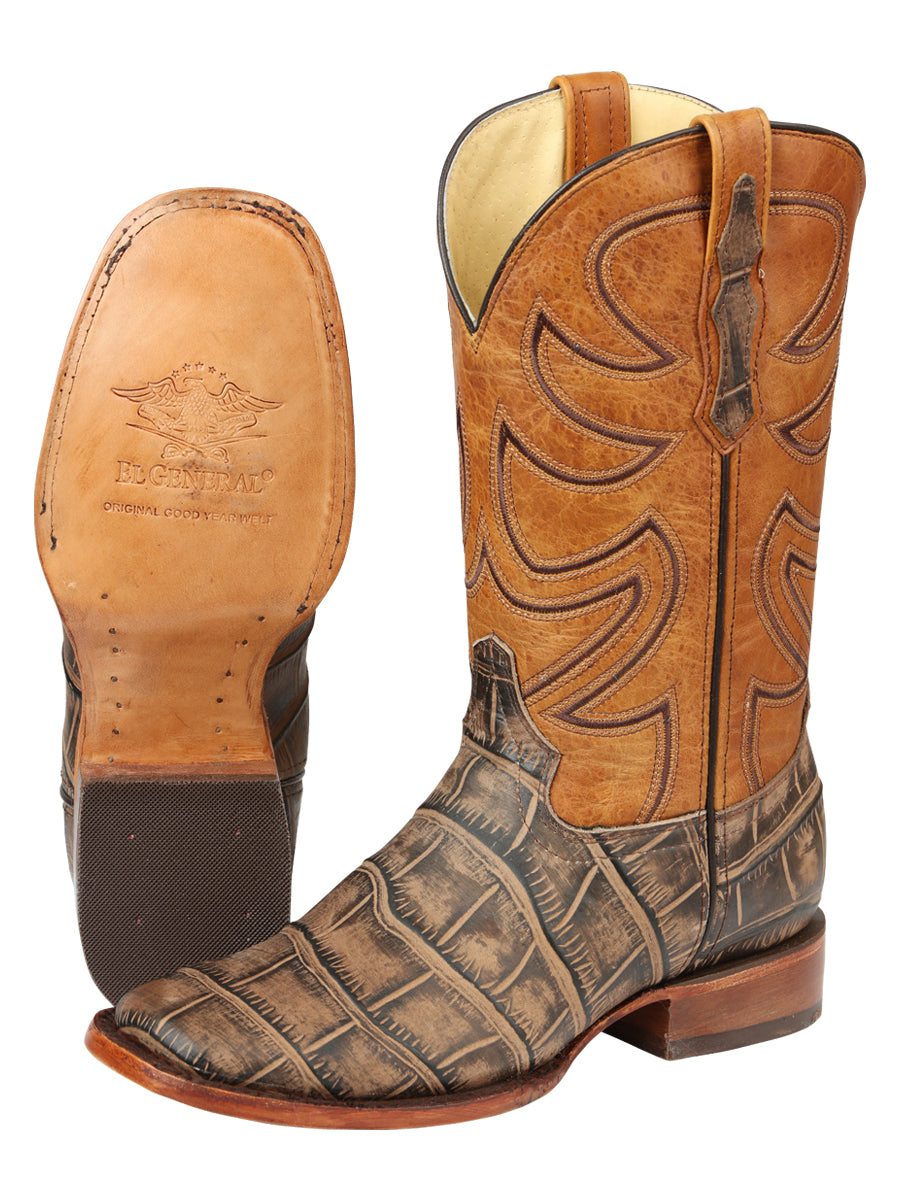 El General Men’s Leather Cowboy Boot - Made in Mexico - Alligator Crocodile Print Tobacco 45663
