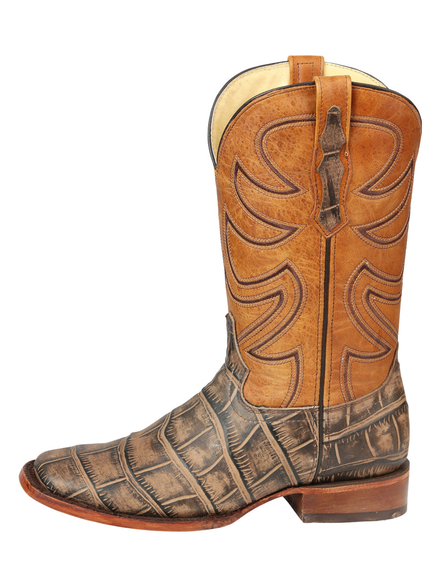 El General Men’s Leather Cowboy Boot - Made in Mexico - Alligator Crocodile Print Tobacco 45663