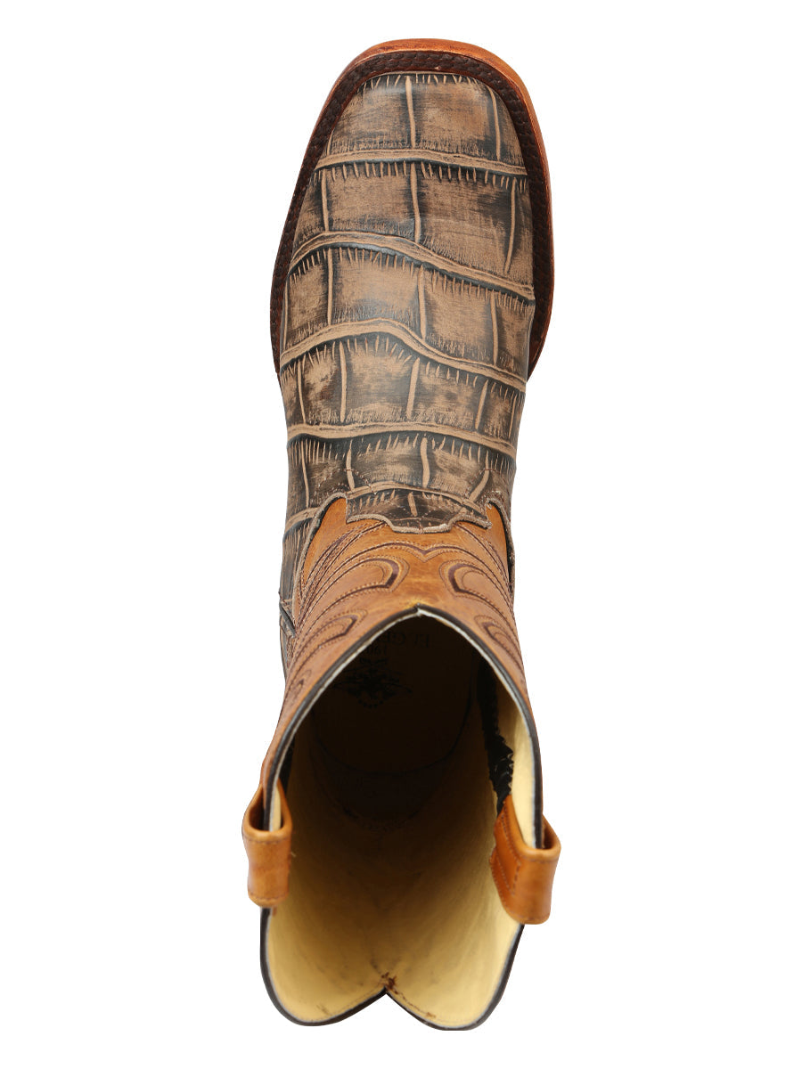 El General Men’s Leather Cowboy Boot - Made in Mexico - Alligator Crocodile Print Tobacco 45663