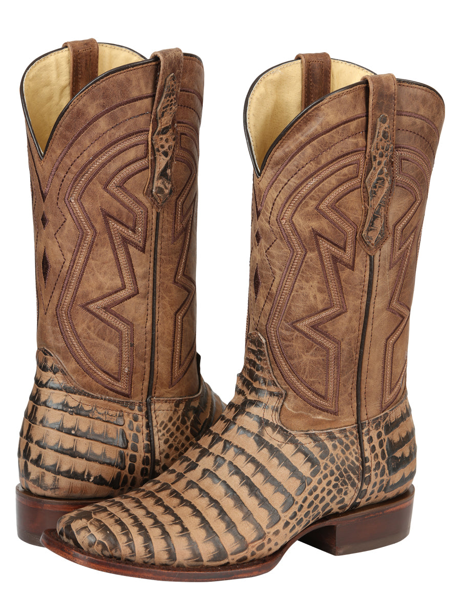 El General Men’s Leather Cowboy Boots - Caiman Belly Print - Tobacco 45664