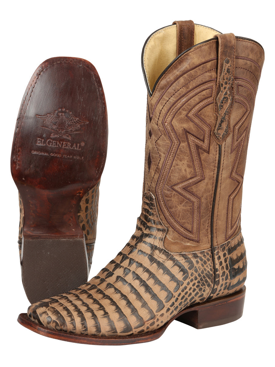 El General Men’s Leather Cowboy Boots - Caiman Belly Print - Tobacco 45664